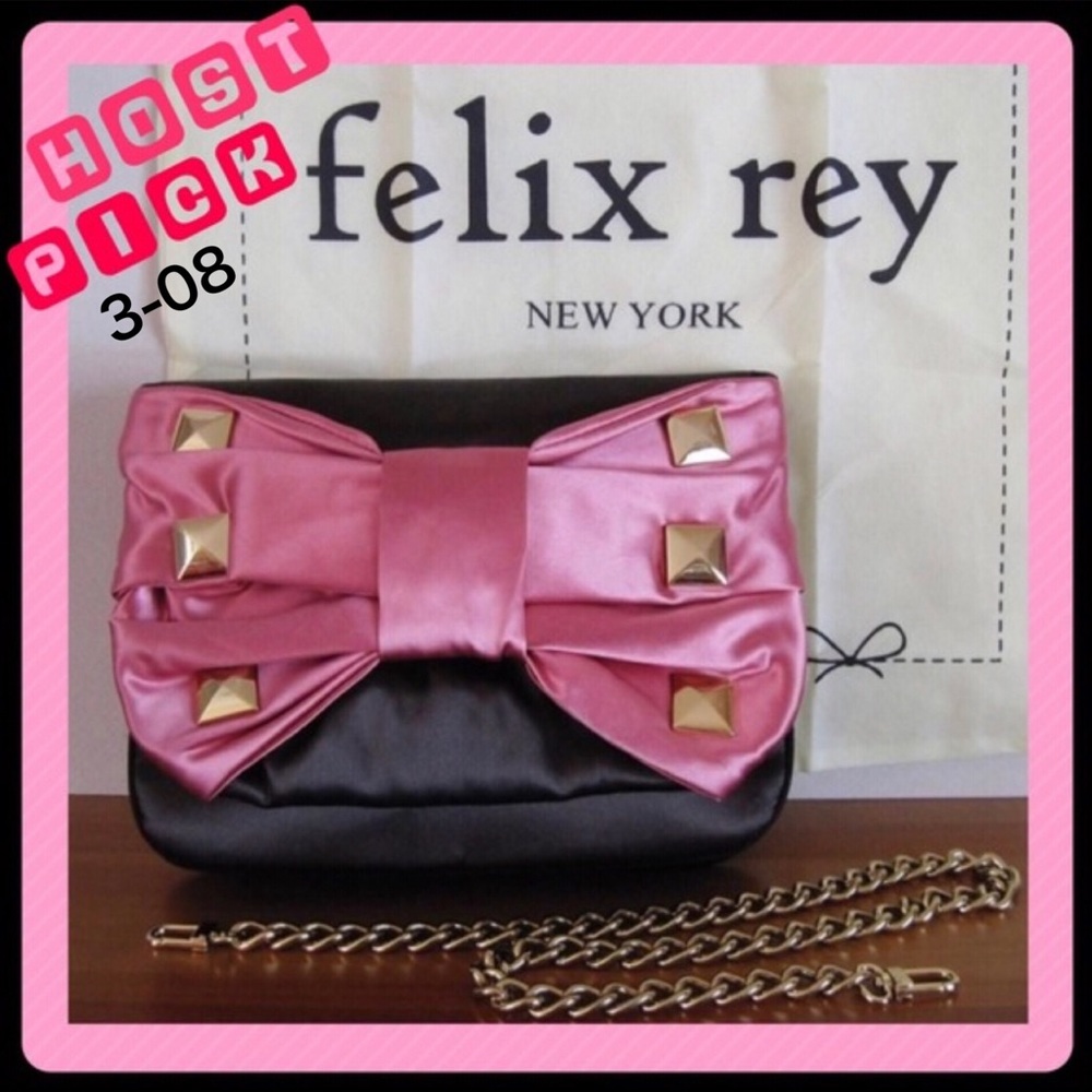 Felix Ray Black & Pink Silk/Satin Bow shoulder bag
